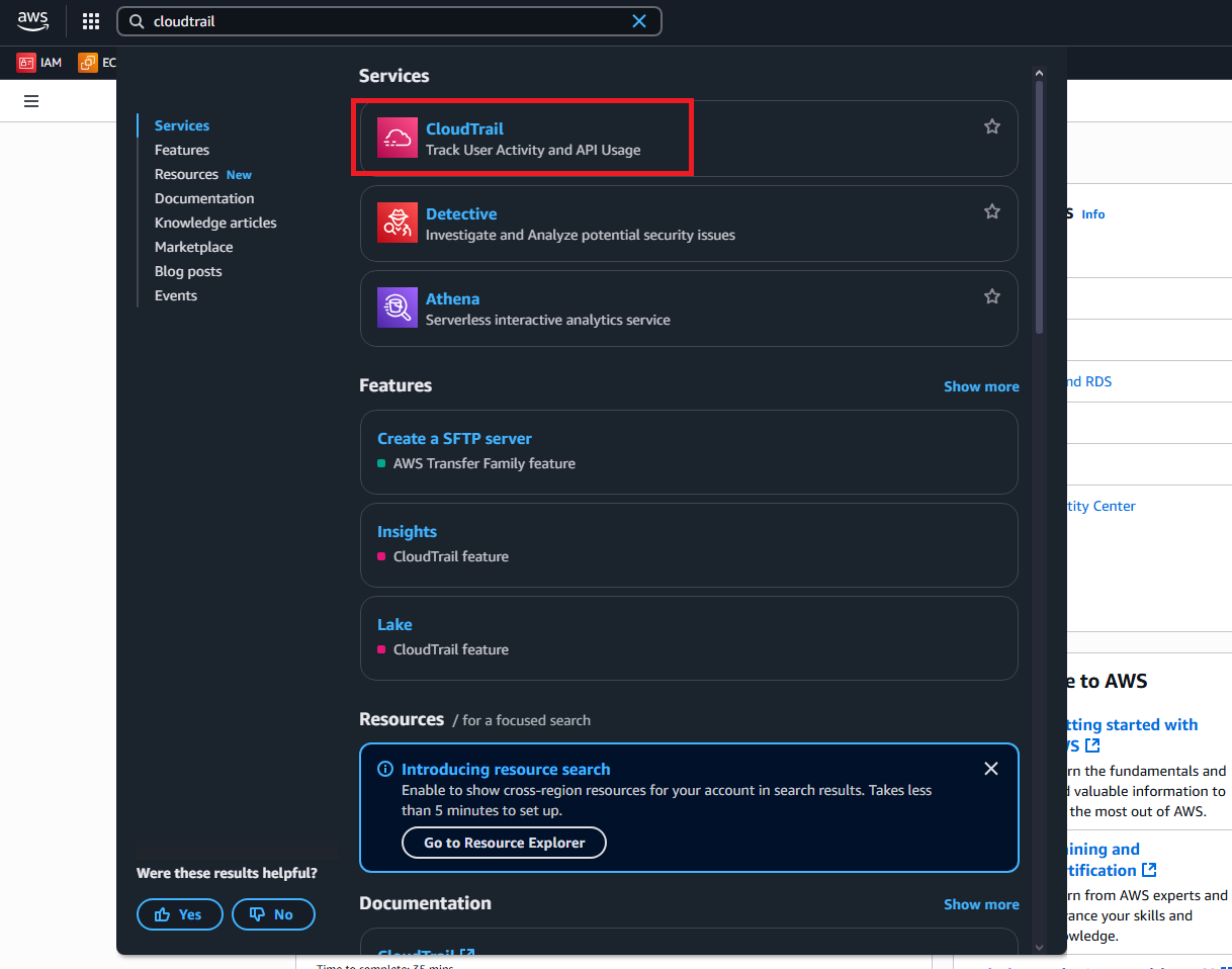 Open CloudTrail Console
