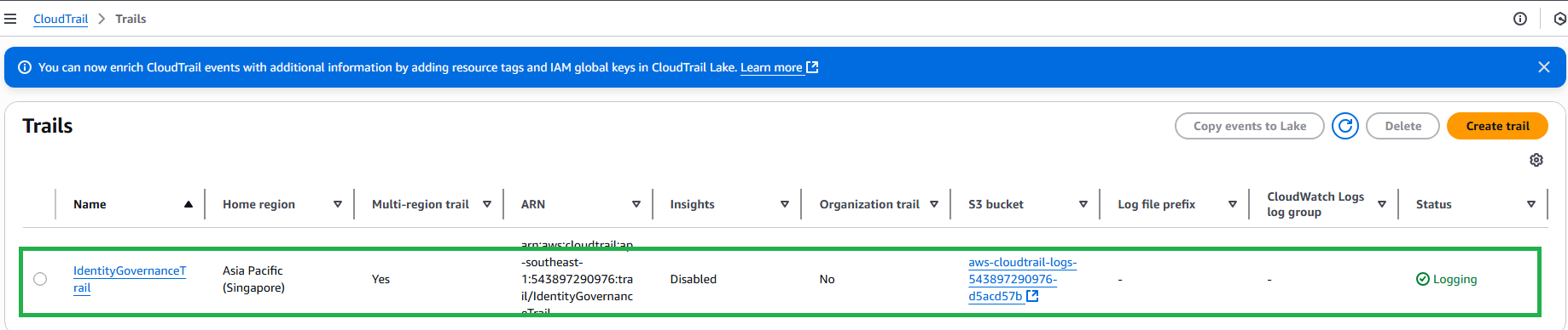 Open CloudTrail Console