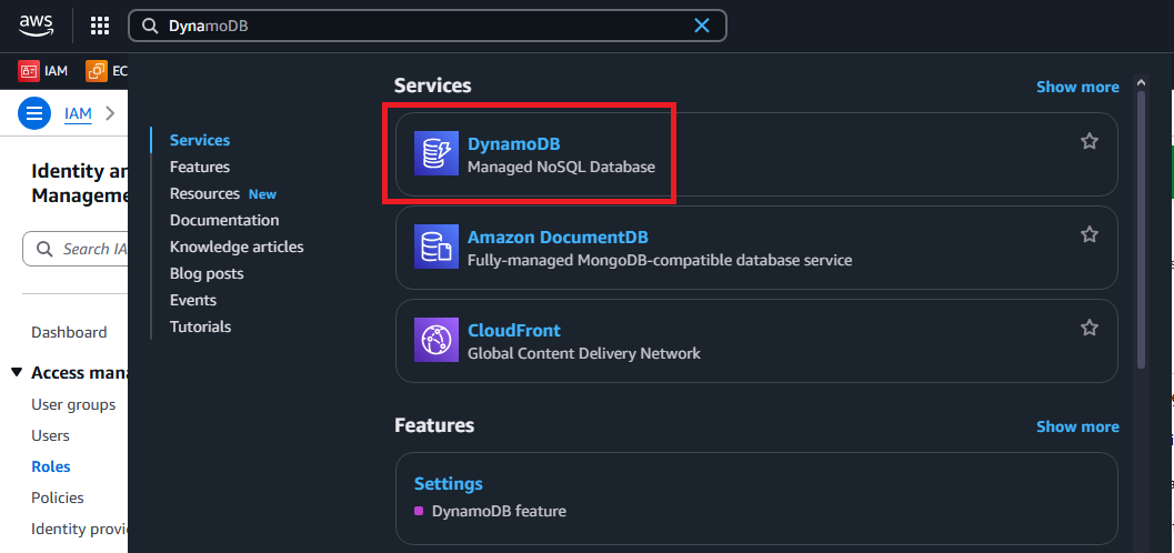 DynamoDB Console