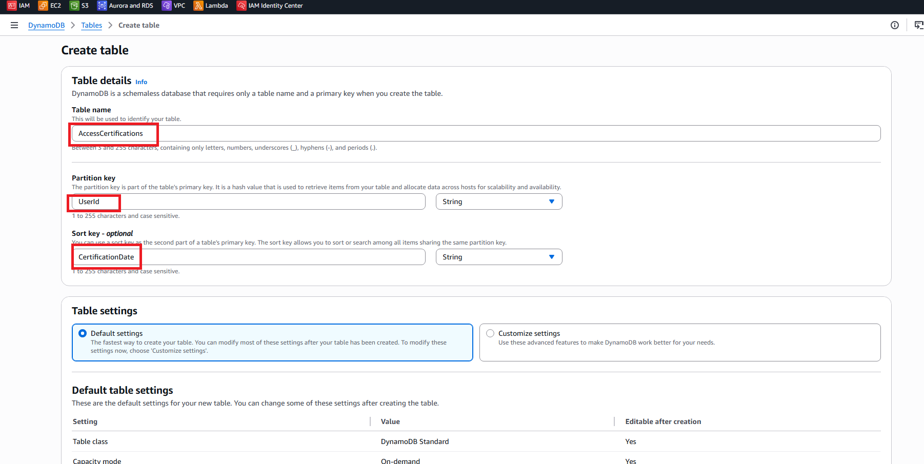 DynamoDB Console