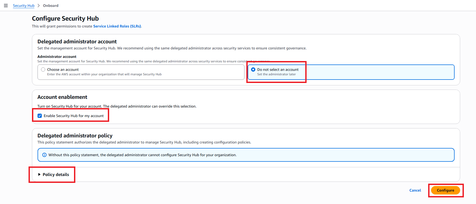 Security Hub Onboard Page